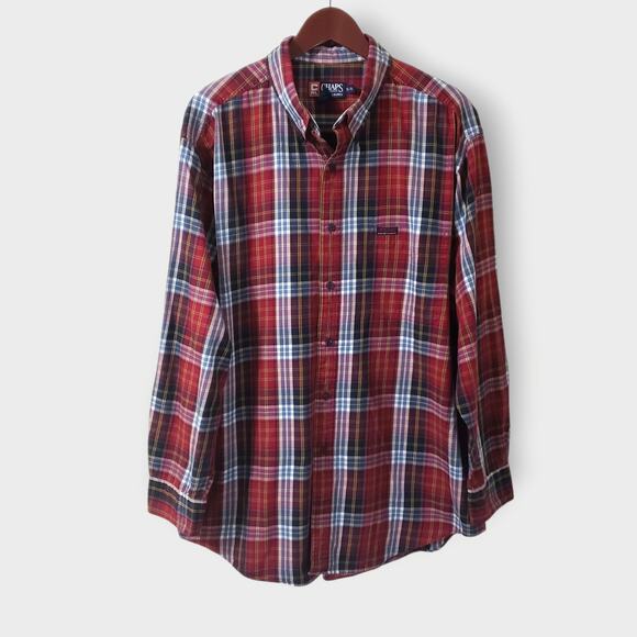 Chaps Ralph Lauren Madras Plaid Button Down Shirt XL Red Pocket Preppy Western - Picture 1 of 12
